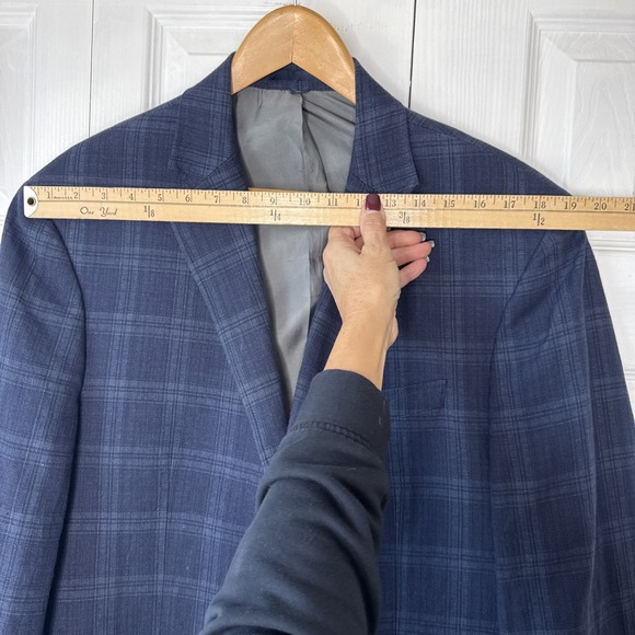 Jos A Bank Linen Tailored Fit 44S Blue‎ Window pane Plaid Men's Blazer EUC - Picture 14 of 16